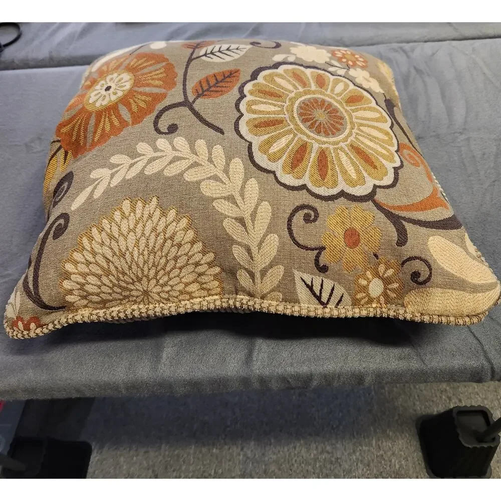 THROW PILLOW Boho Floral Striped Beige Yellow Orange Double Sided 19